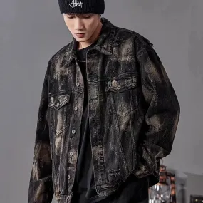 Aidase Hip Hop High Street Mens Denim Jacket Tear Open Hole Graffiti Punk Trend Cowboy Outwear Lapel Y2k Harajuku 2024 New Coats Male
