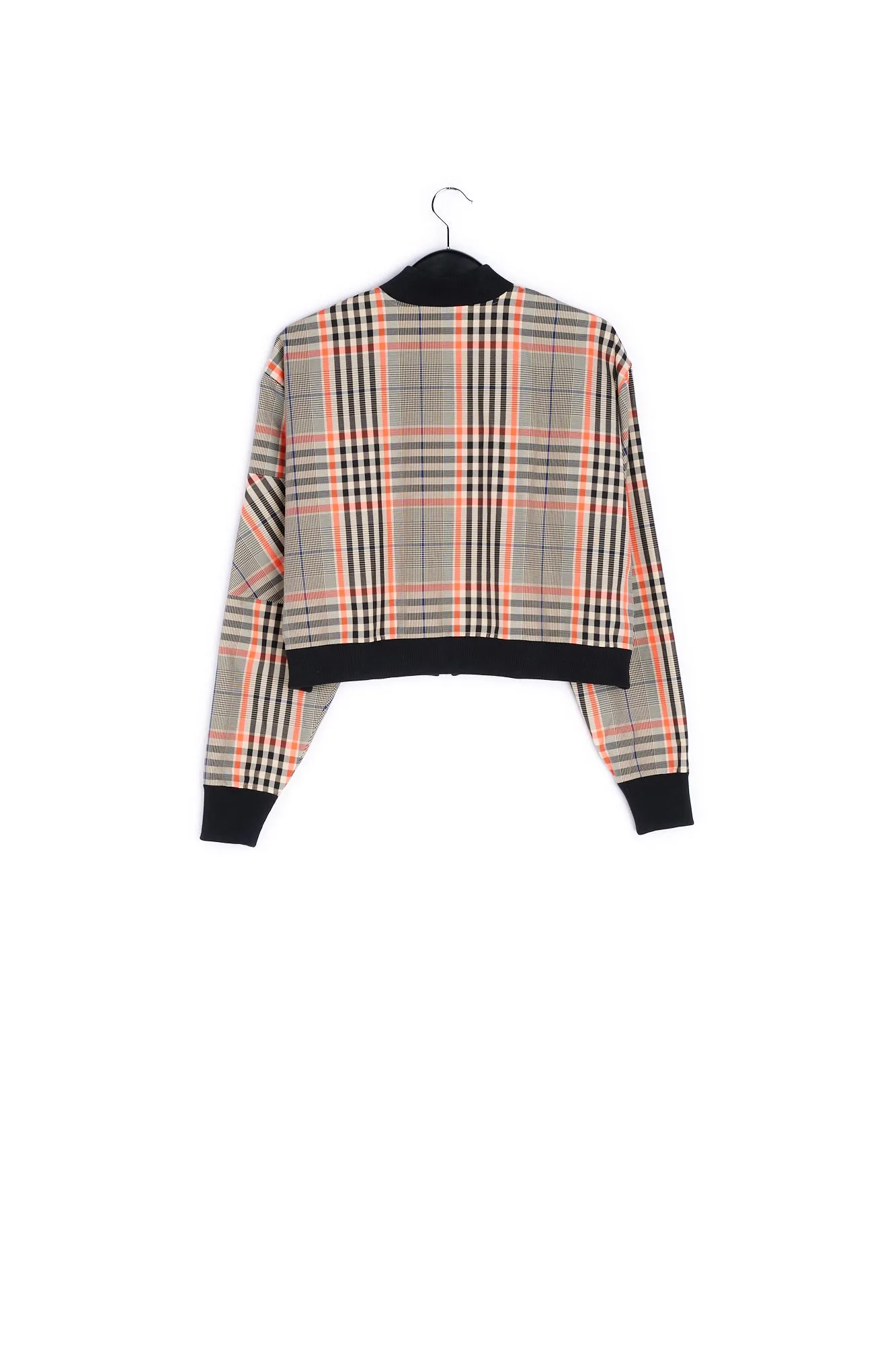 Black and orange plaid bomber jacket