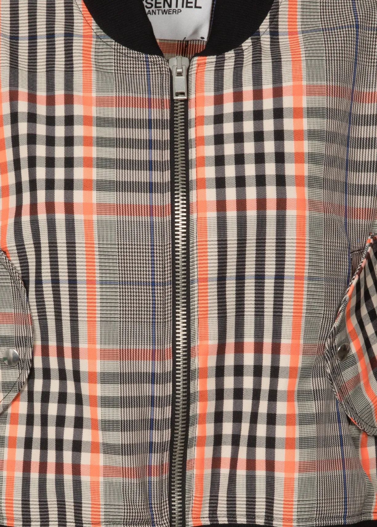 Black and orange plaid bomber jacket