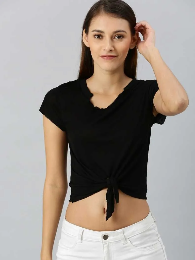 Black Front Knot Crop Top