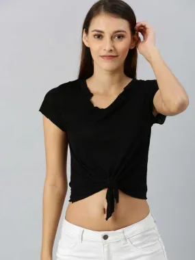 Black Front Knot Crop Top