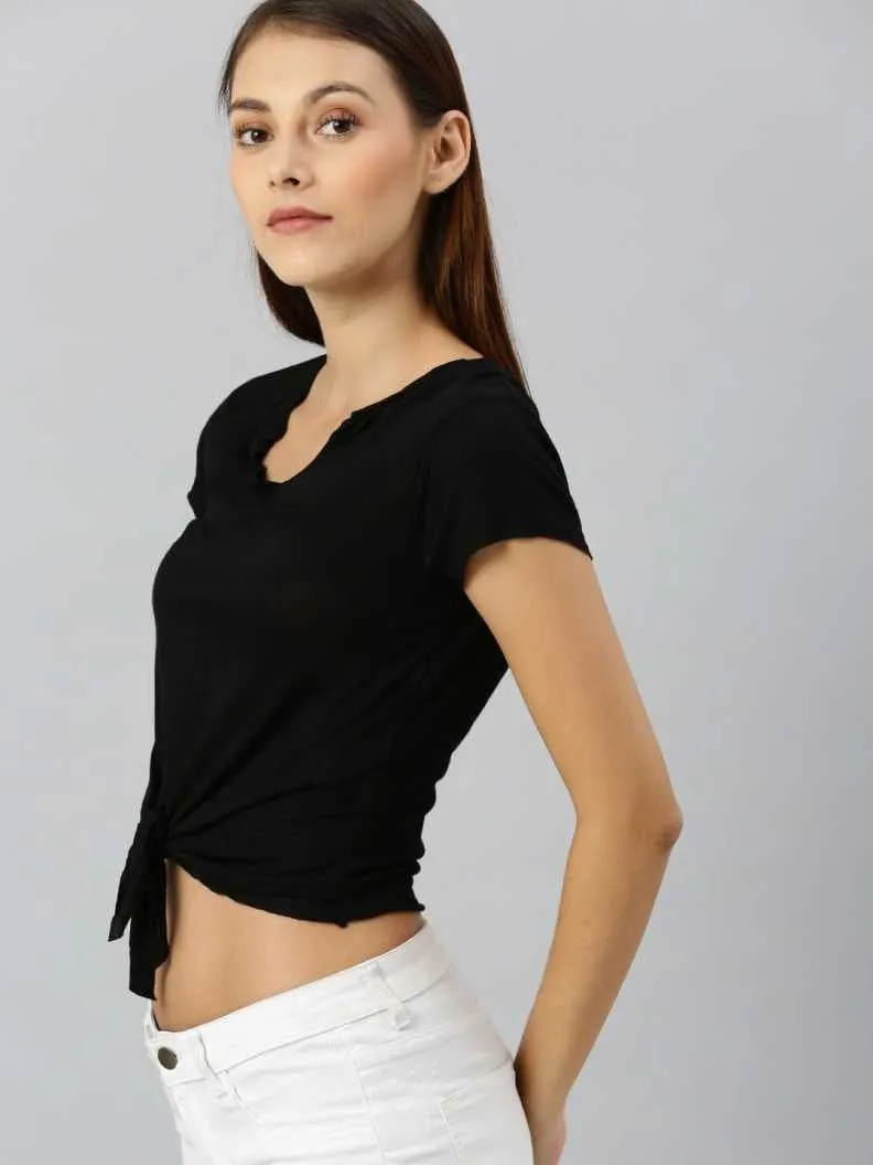 Black Front Knot Crop Top