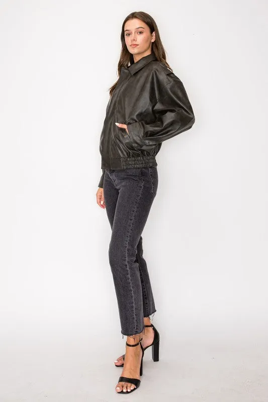 BRANDI FAUX LEATHER BOMBER