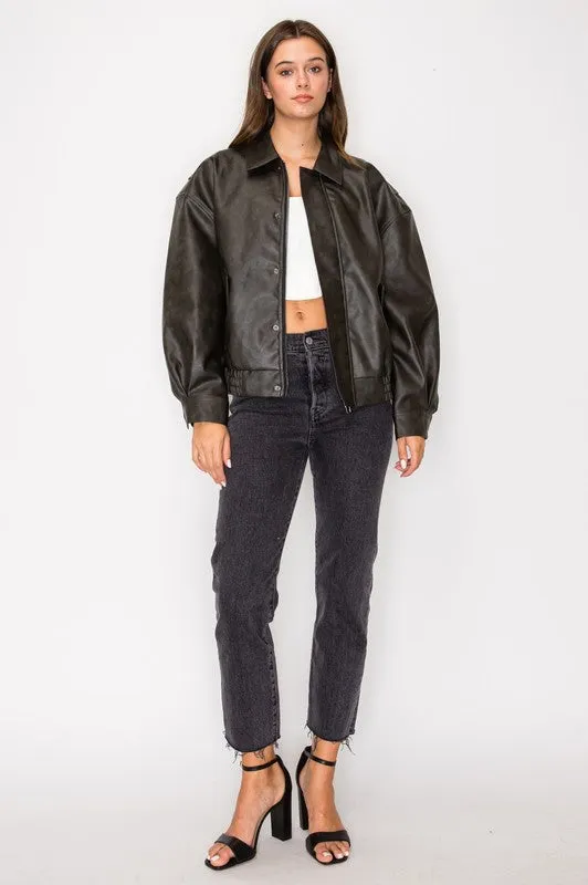BRANDI FAUX LEATHER BOMBER
