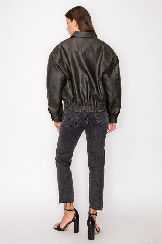 BRANDI FAUX LEATHER BOMBER