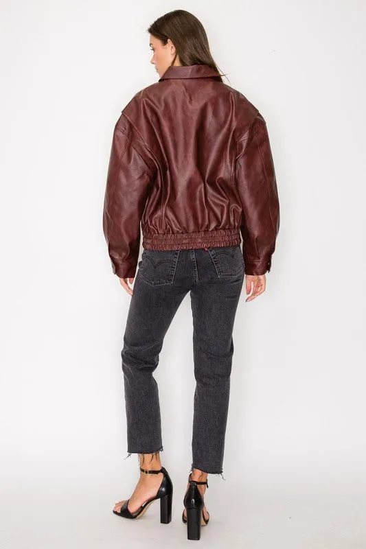 BRANDI FAUX LEATHER BOMBER