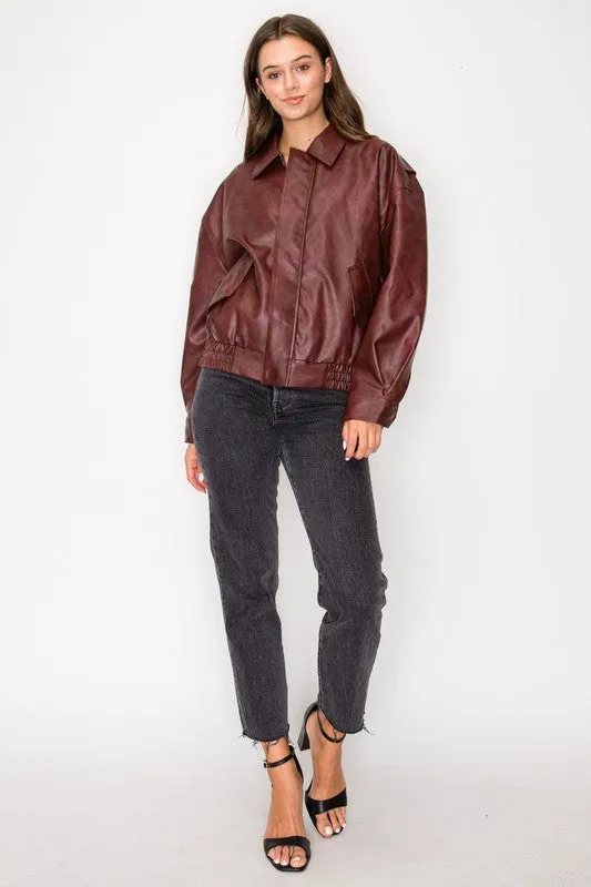 BRANDI FAUX LEATHER BOMBER