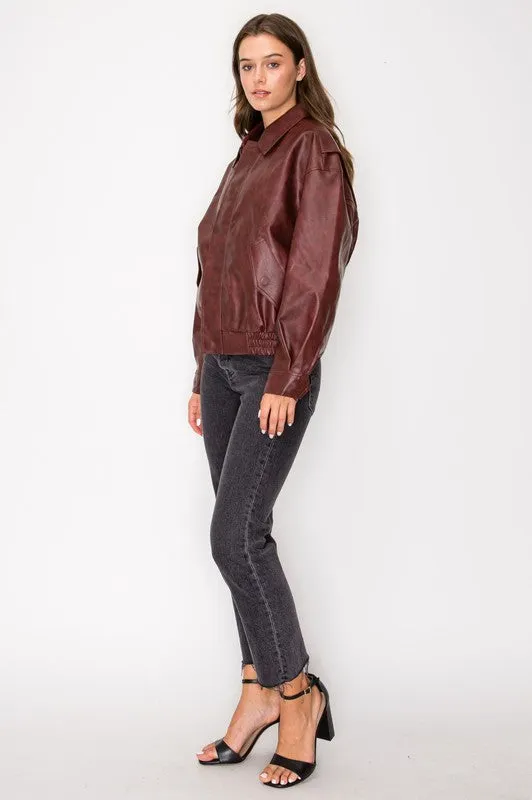 BRANDI FAUX LEATHER BOMBER