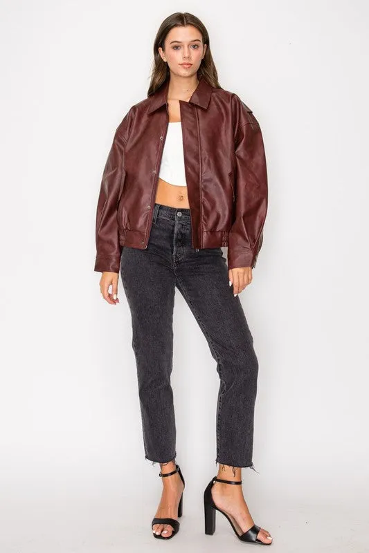BRANDI FAUX LEATHER BOMBER