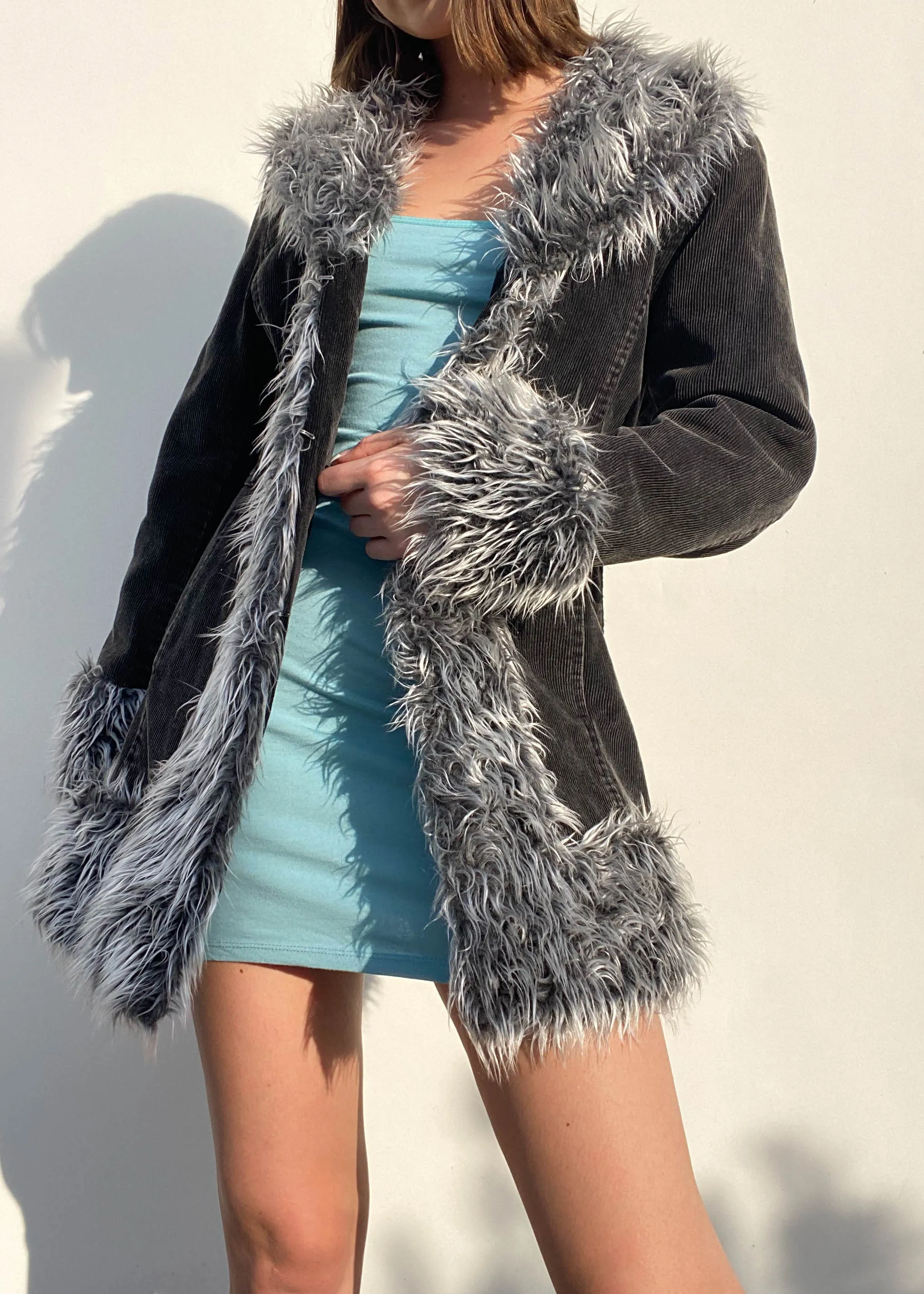 Charcoal Vintage Fur Trim Jacket (M)