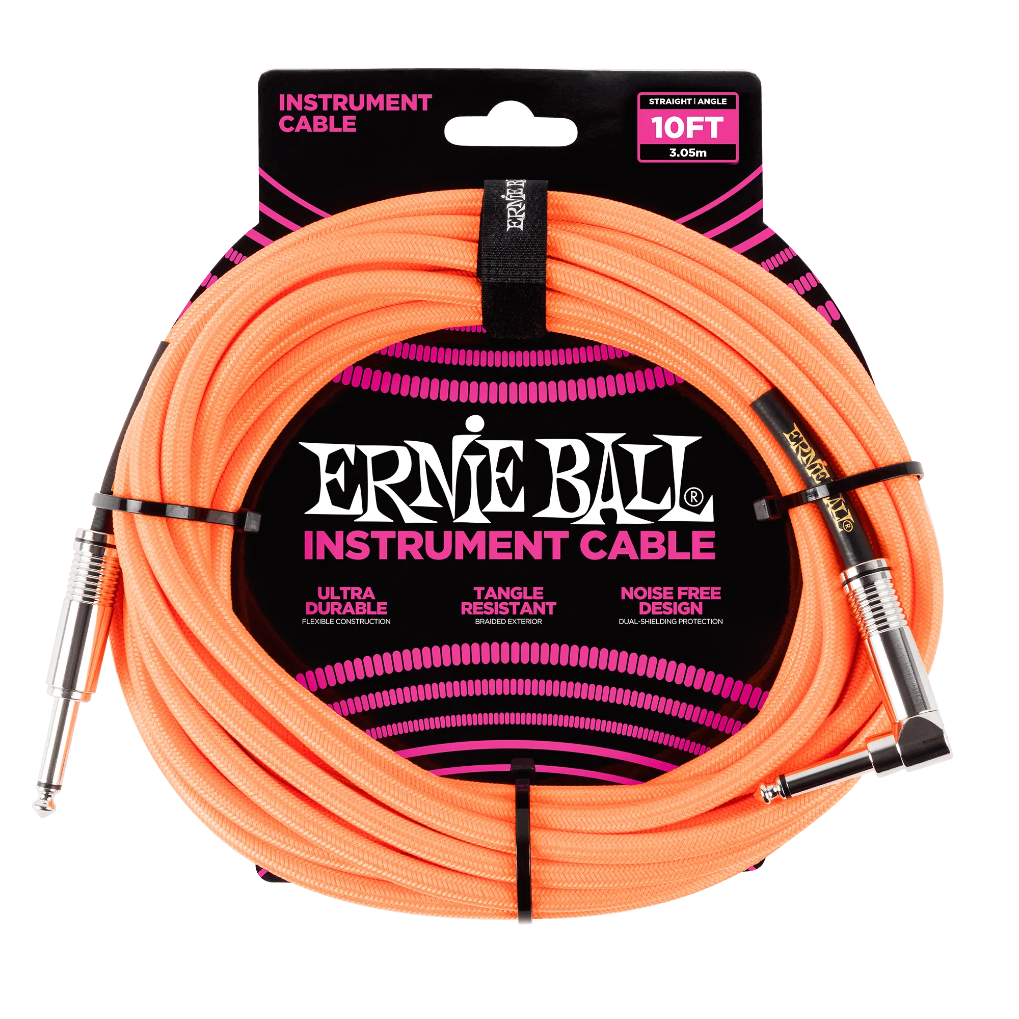 Ernie Ball 10 Braided Straight / Angle Instrument Cable - Neon Orange