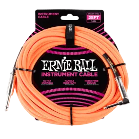 Ernie Ball 6067EB Straight/Angle Braided Cable (Neon Orange) - 25'