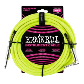Ernie Ball 6080EB Straight/Angle Braided Cable (Neon Yellow) - 10'