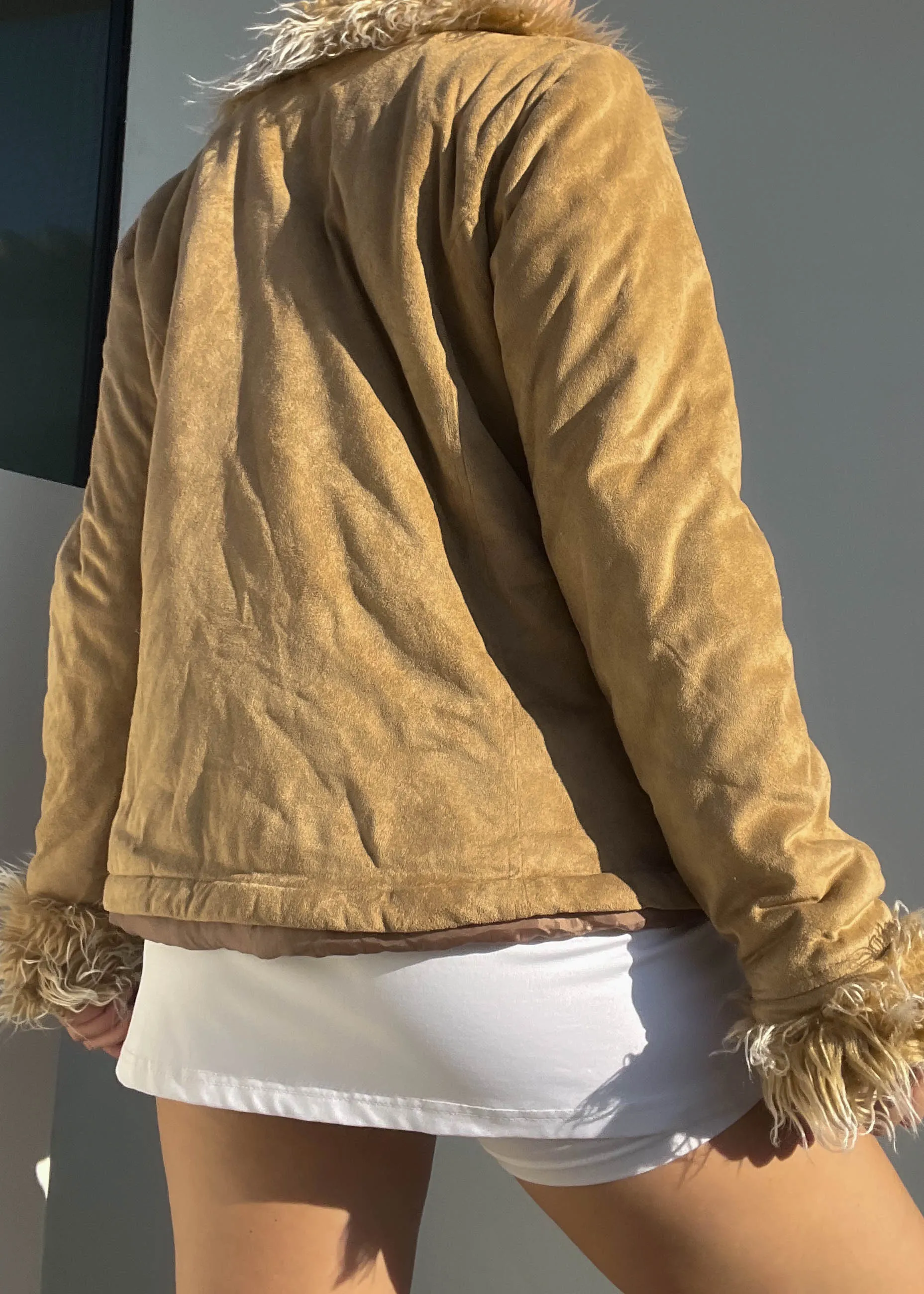 Faux Suede Fur Trim Jacket (S)