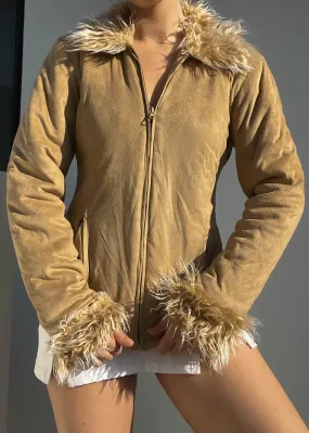 Faux Suede Fur Trim Jacket (S)