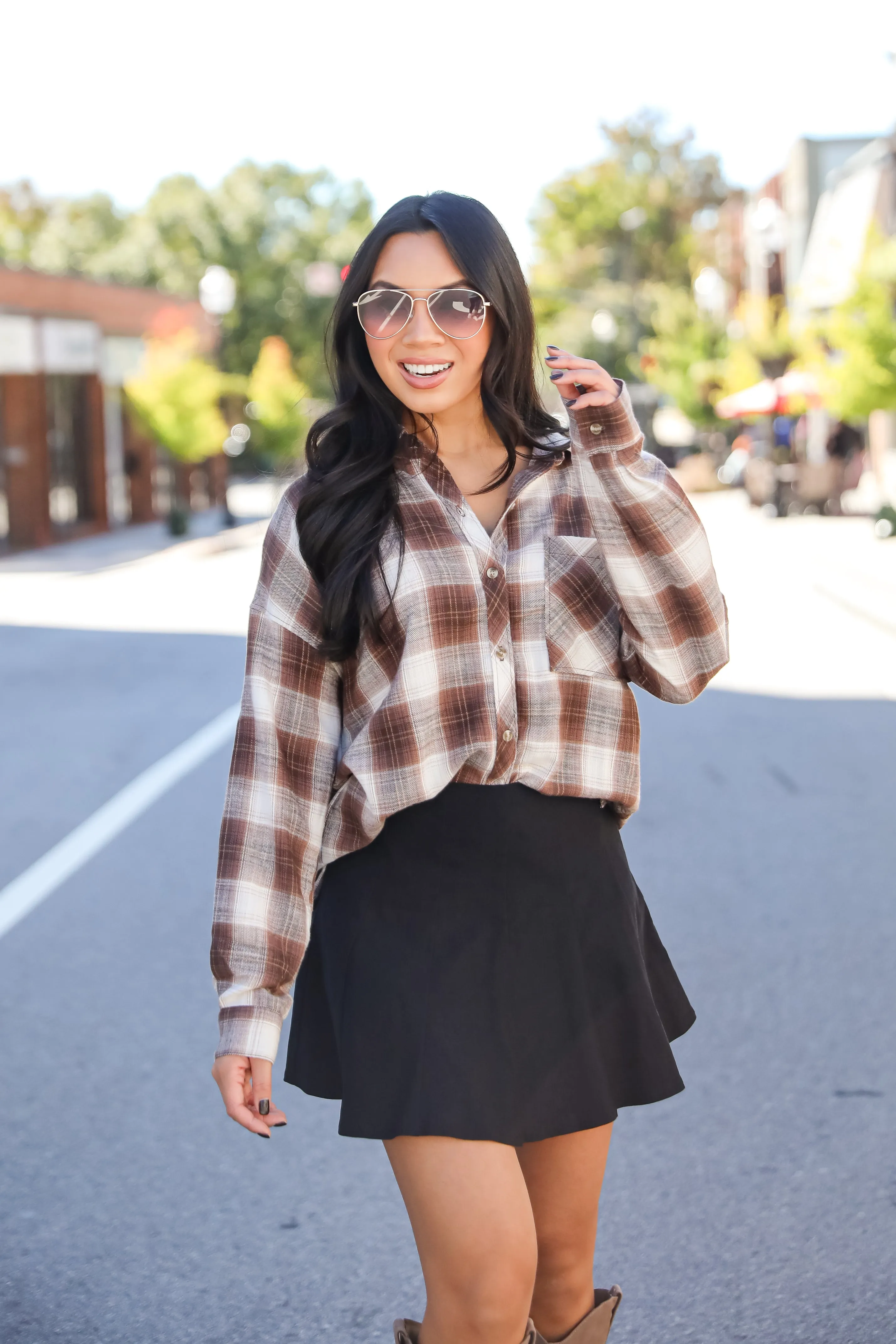 FINAL SALE - Edgy Forecast Brown Plaid Flannel