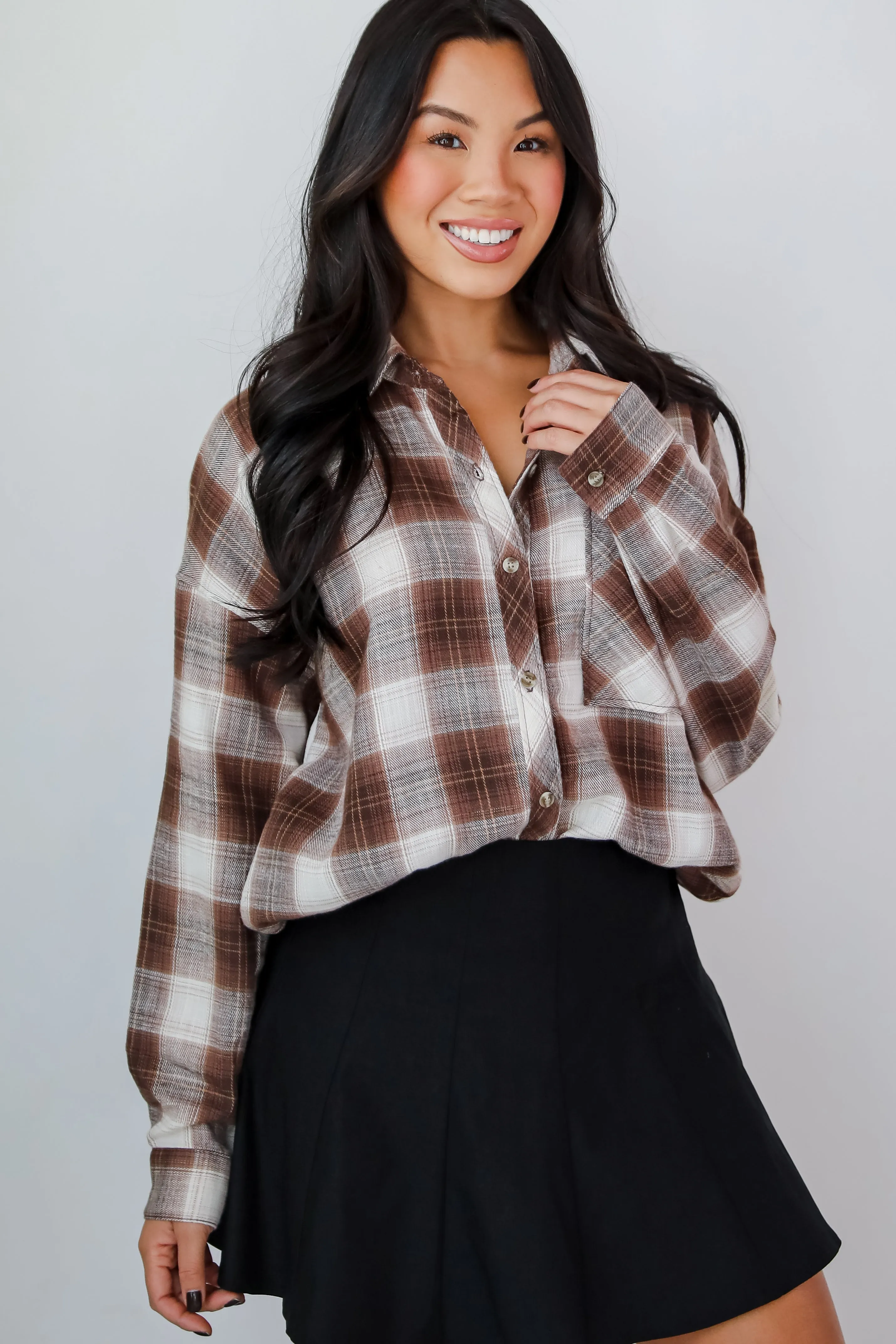 FINAL SALE - Edgy Forecast Brown Plaid Flannel