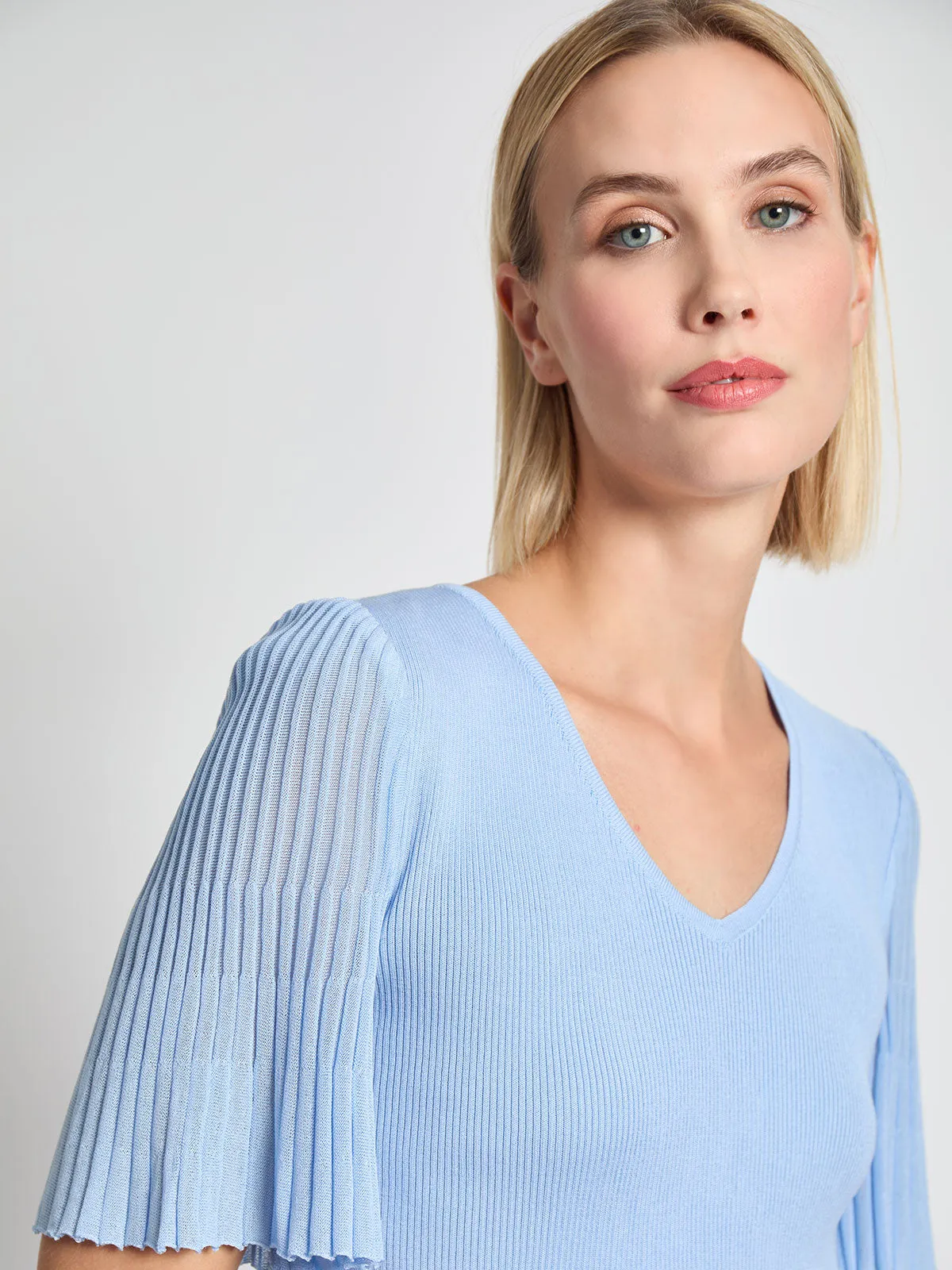 Fitted Flutter Sleeve Ribbed Knit Tunic - Vanity Fit