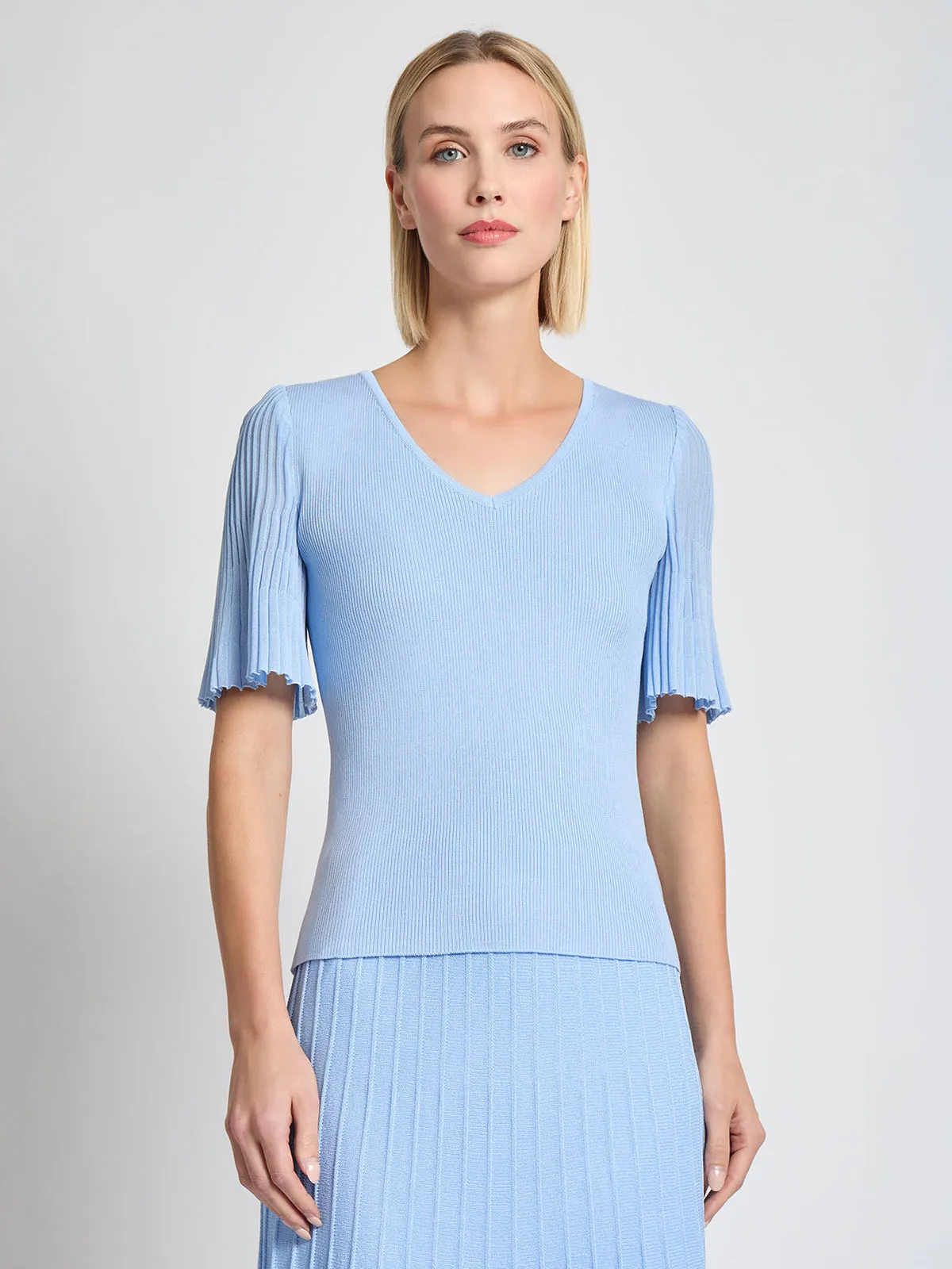 Fitted Flutter Sleeve Ribbed Knit Tunic - Vanity Fit