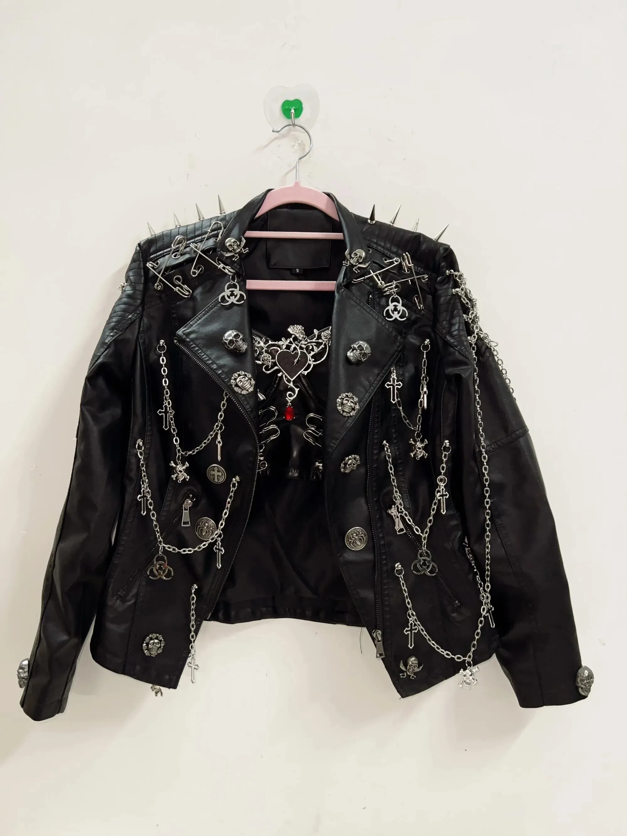 Flytonn-Rivets Jacket  Skull  Jacket  vintage Jacket Punk Jacket y2k Jacket y2k fashion Gothic Jacket harajuku fashion Cross Jacket