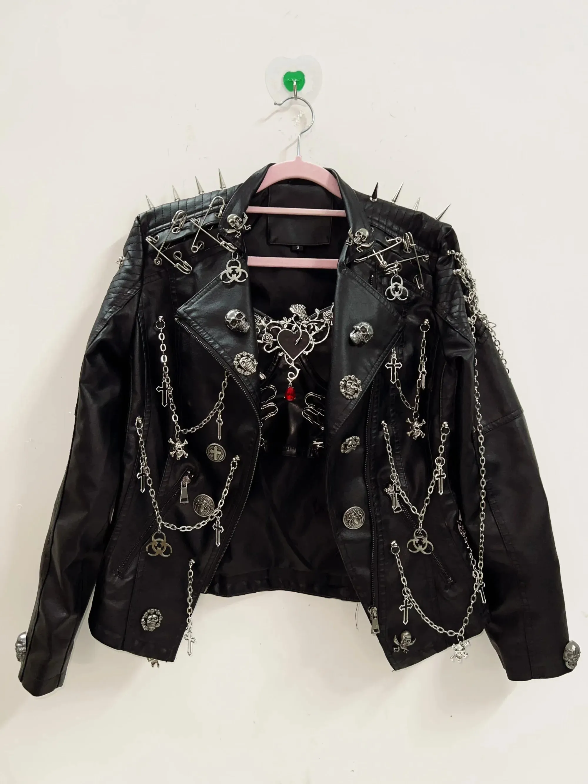 Flytonn-Rivets Jacket  Skull  Jacket  vintage Jacket Punk Jacket y2k Jacket y2k fashion Gothic Jacket harajuku fashion Cross Jacket