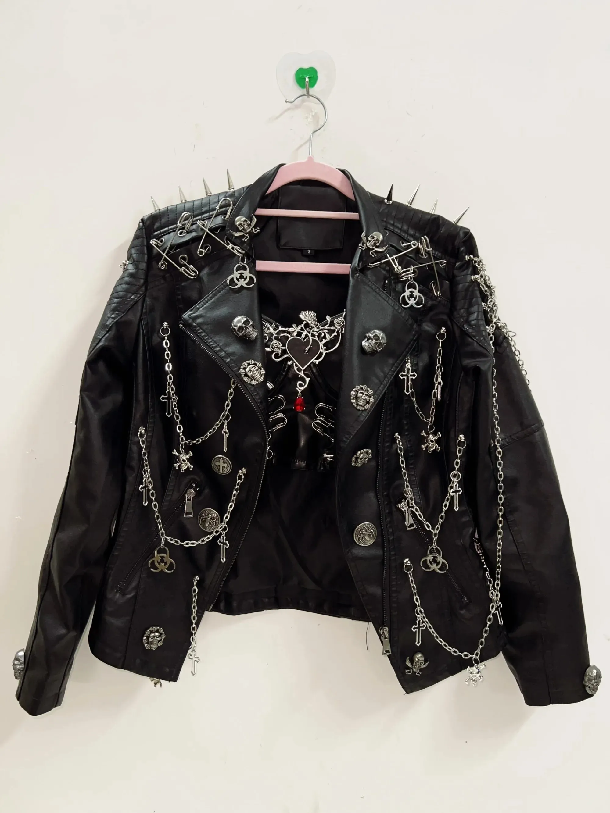 Flytonn-Rivets Jacket  Skull  Jacket  vintage Jacket Punk Jacket y2k Jacket y2k fashion Gothic Jacket harajuku fashion Cross Jacket