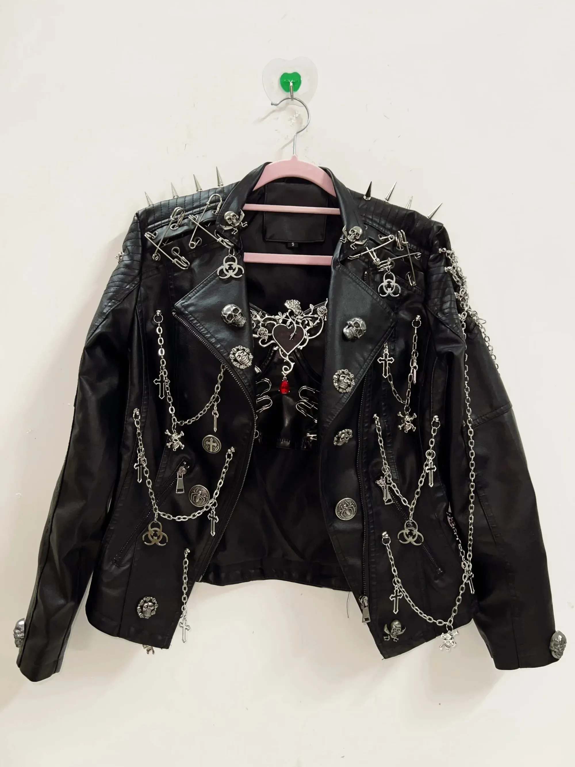 Flytonn-Rivets Jacket  Skull  Jacket  vintage Jacket Punk Jacket y2k Jacket y2k fashion Gothic Jacket harajuku fashion Cross Jacket