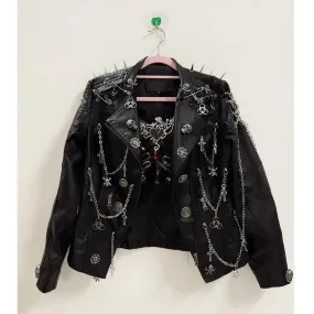Flytonn-Rivets Jacket  Skull  Jacket  vintage Jacket Punk Jacket y2k Jacket y2k fashion Gothic Jacket harajuku fashion Cross Jacket