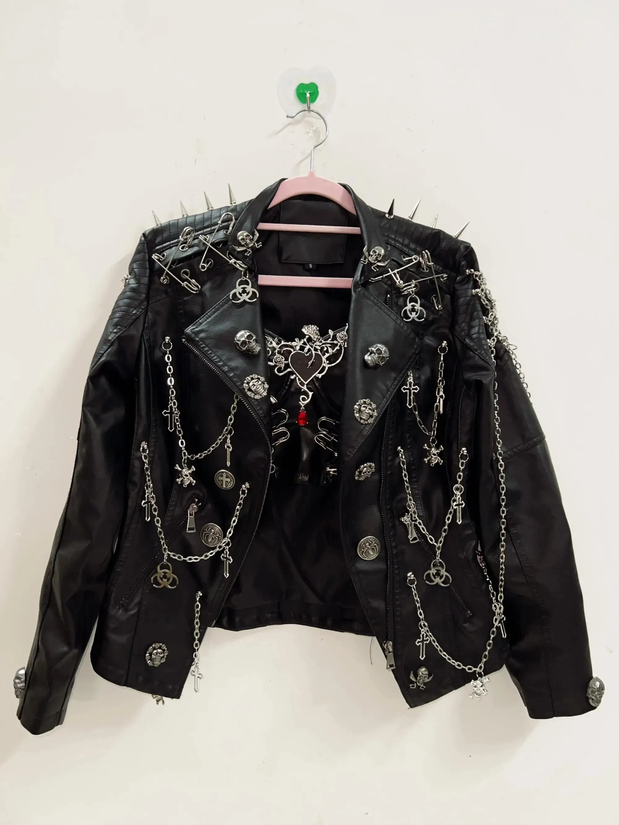 Flytonn-Rivets Jacket  Skull  Jacket  vintage Jacket Punk Jacket y2k Jacket y2k fashion Gothic Jacket harajuku fashion Cross Jacket