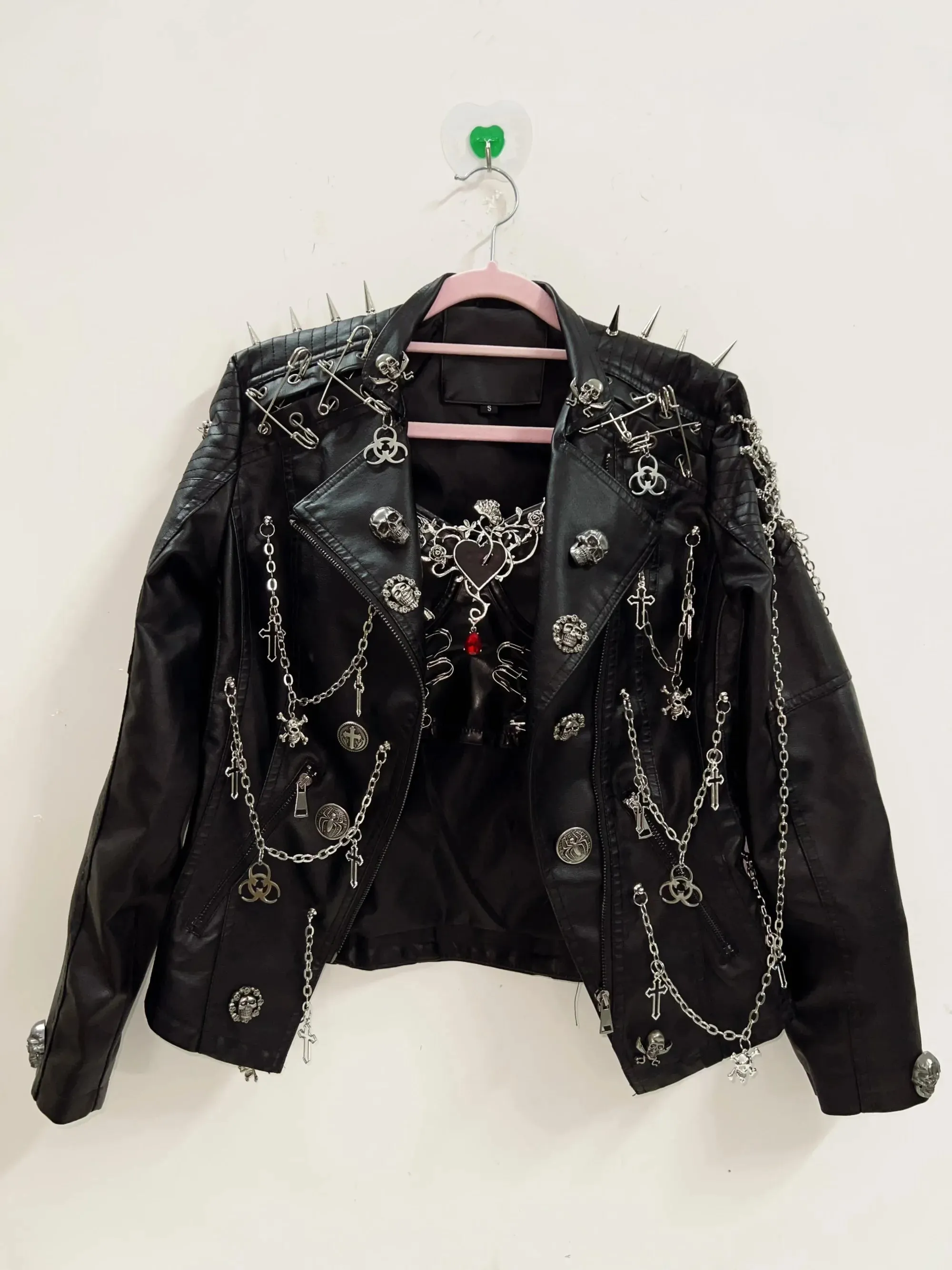 Flytonn-Rivets Jacket  Skull  Jacket  vintage Jacket Punk Jacket y2k Jacket y2k fashion Gothic Jacket harajuku fashion Cross Jacket