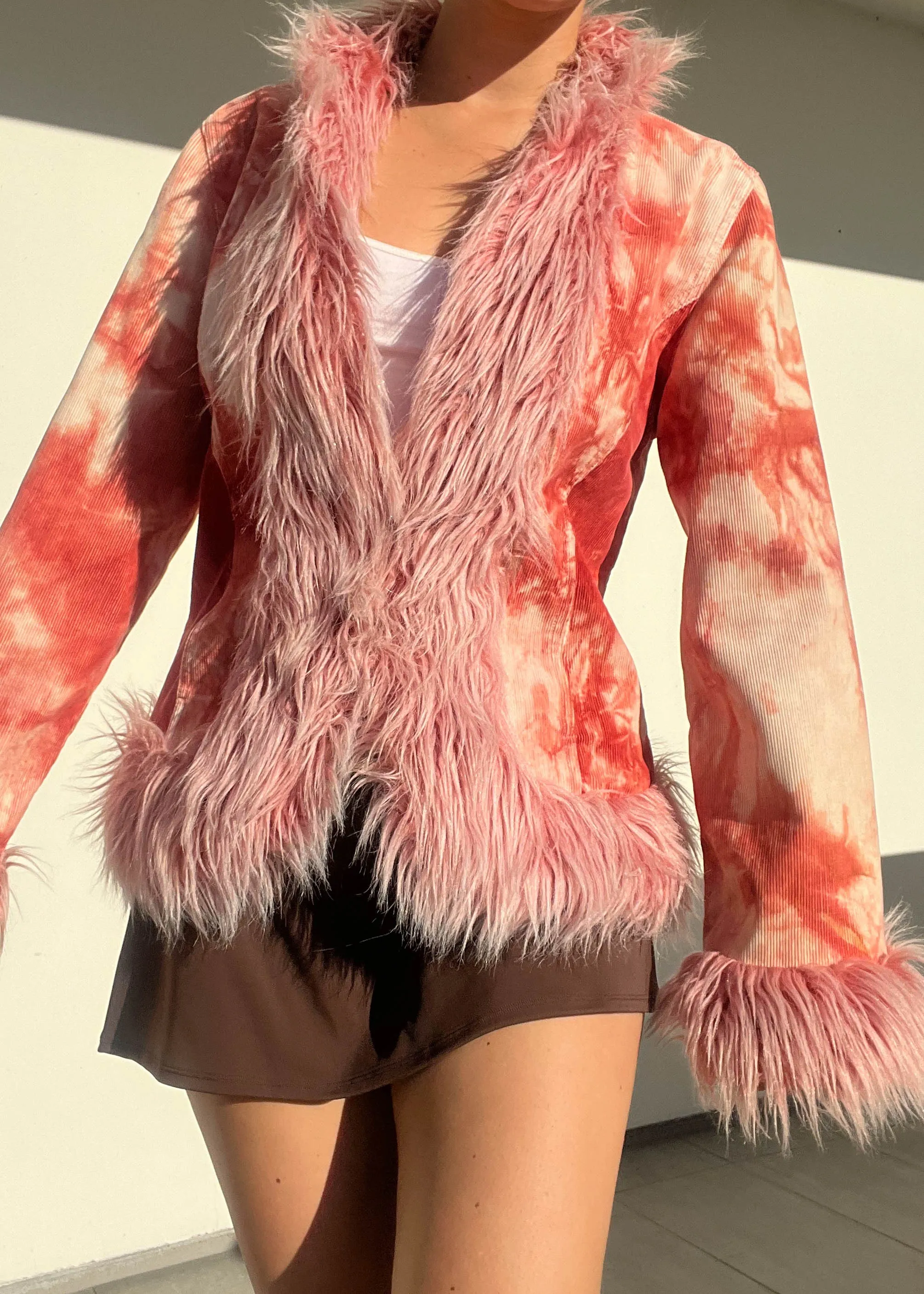 Fur Trim Tie Dye Corduroy Jacket (M)