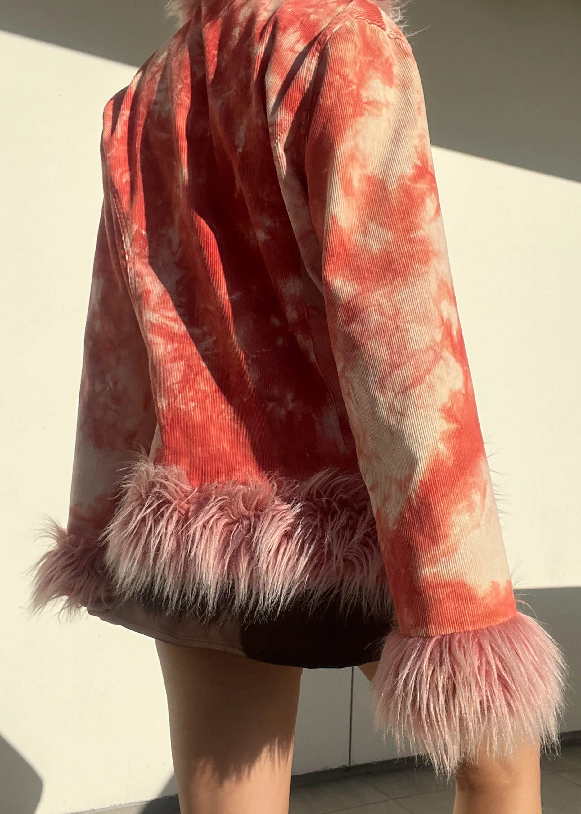 Fur Trim Tie Dye Corduroy Jacket (M)