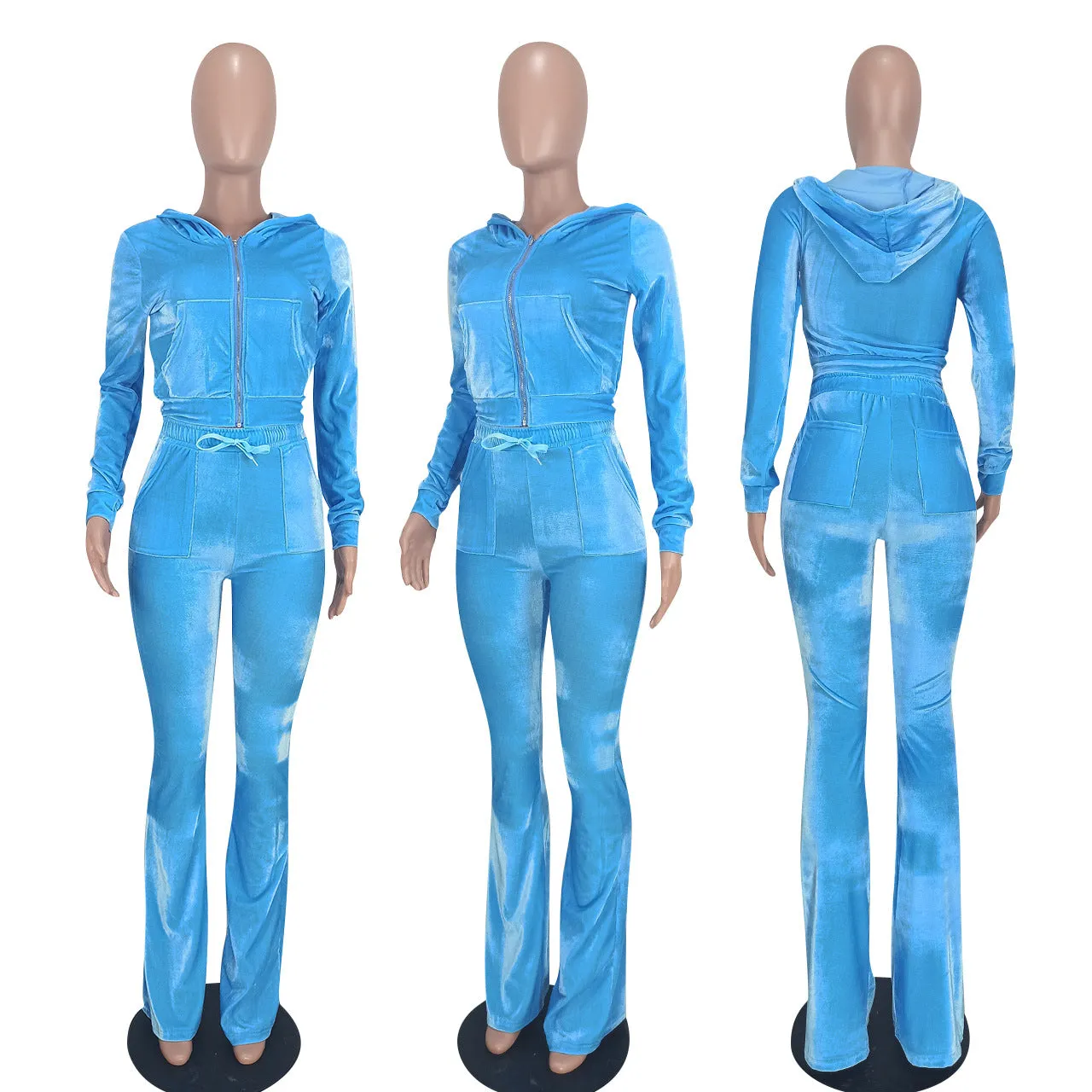 Harlem velour velvet y2k tracksuit crop jacket pants 2 piece set