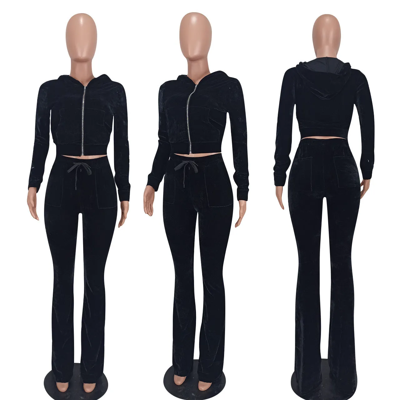 Harlem velour velvet y2k tracksuit crop jacket pants 2 piece set