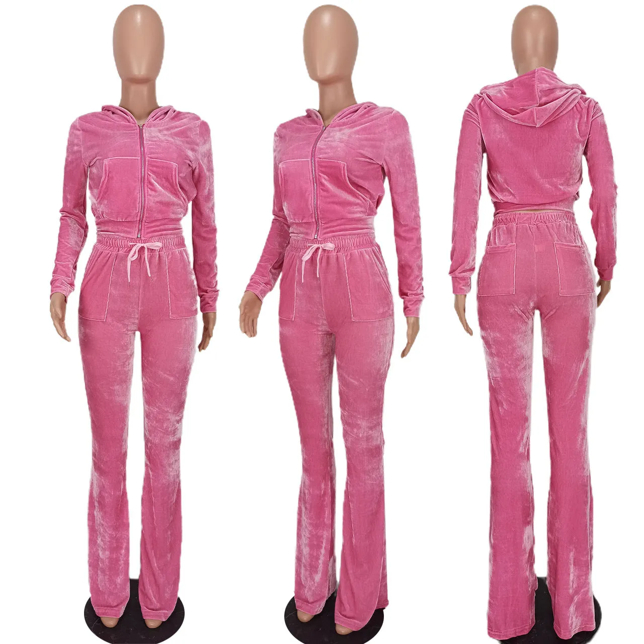 Harlem velour velvet y2k tracksuit crop jacket pants 2 piece set