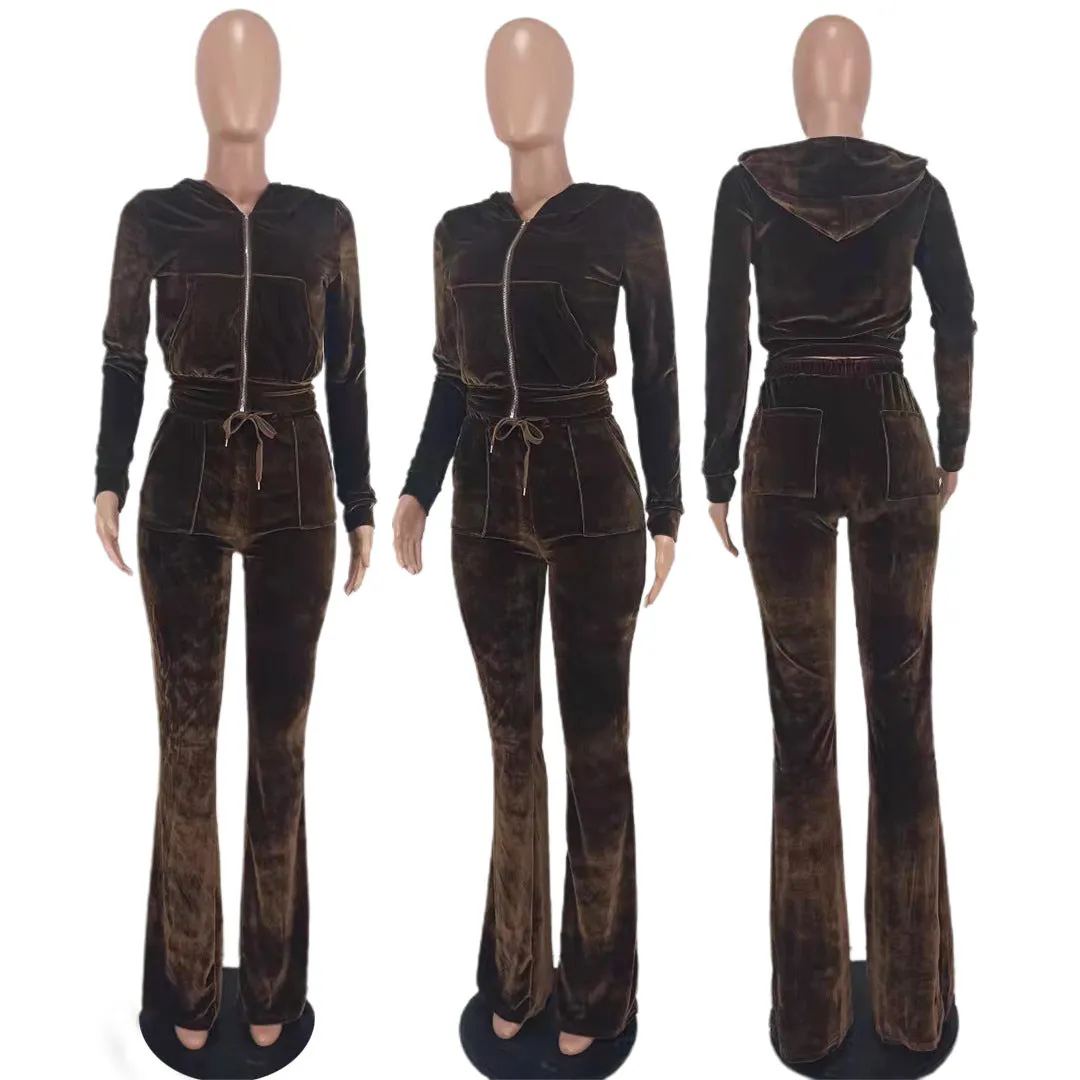 Harlem velour velvet y2k tracksuit crop jacket pants 2 piece set