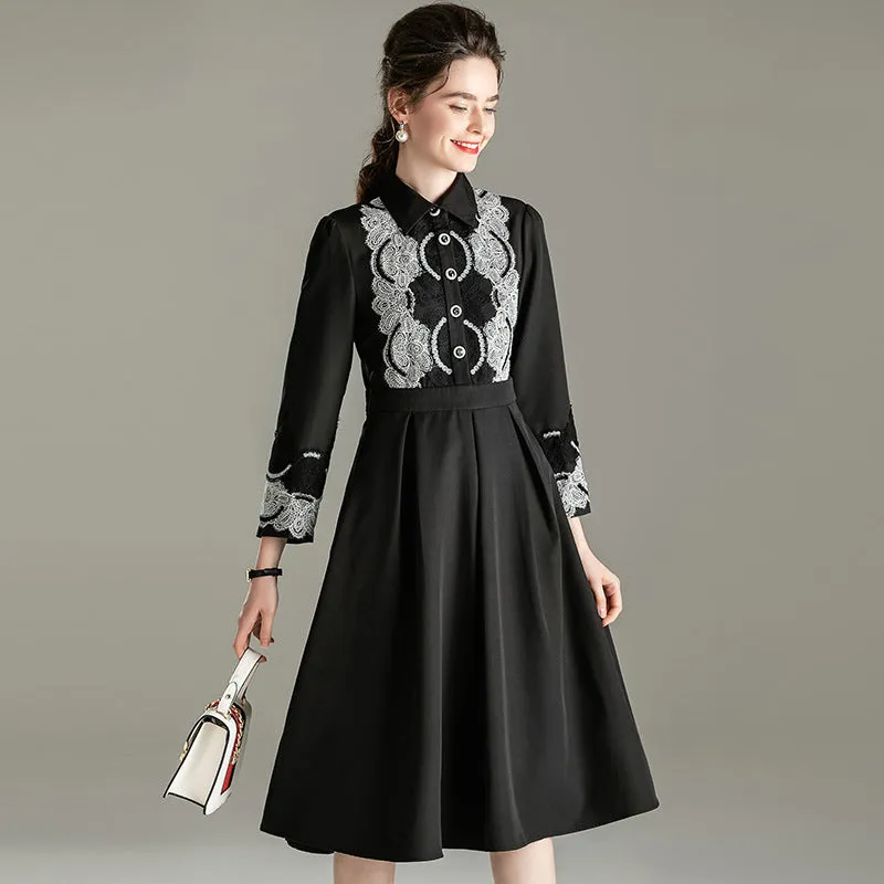 High-Fashion Lace A-Line Long Sleeve Peter Pan Dress