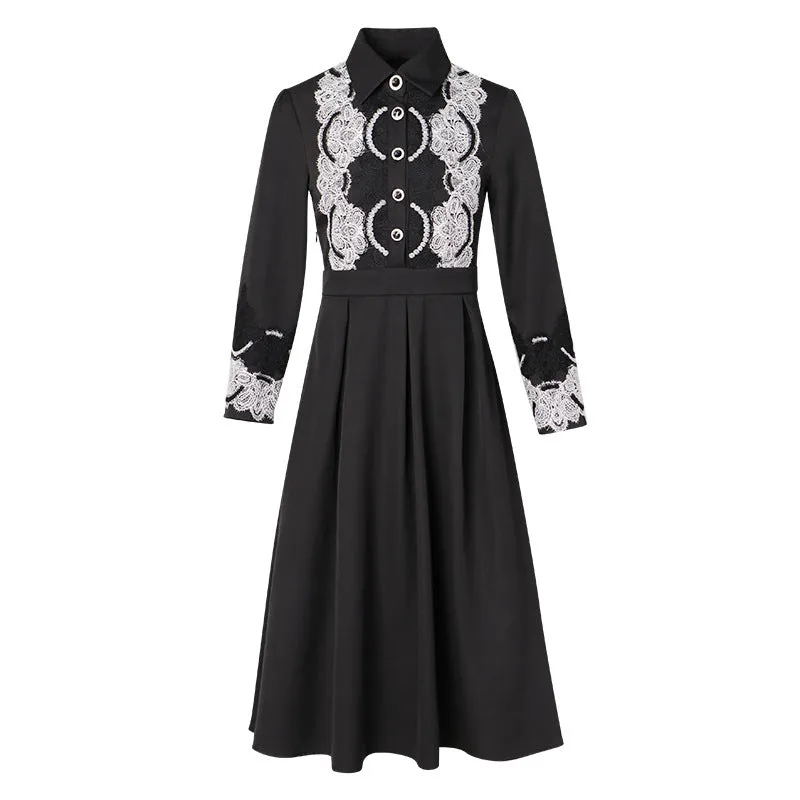 High-Fashion Lace A-Line Long Sleeve Peter Pan Dress