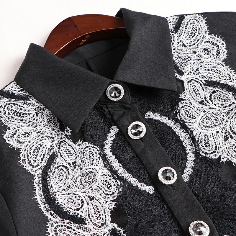 High-Fashion Lace A-Line Long Sleeve Peter Pan Dress