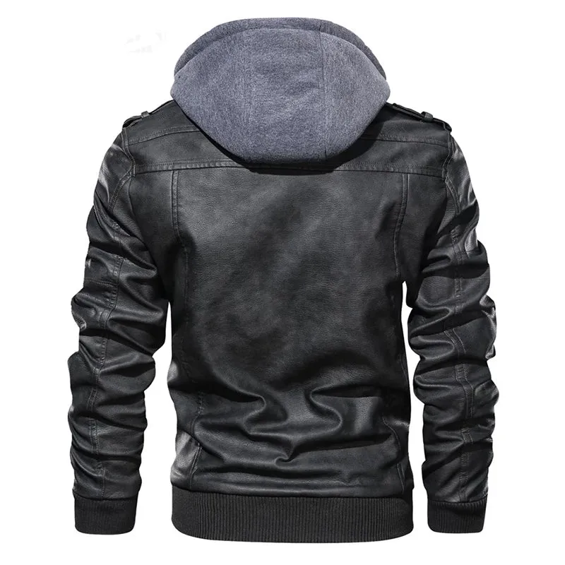 Mens Arlo Genuine Leather Hooded Bomber Jacket with Removable Hoodie