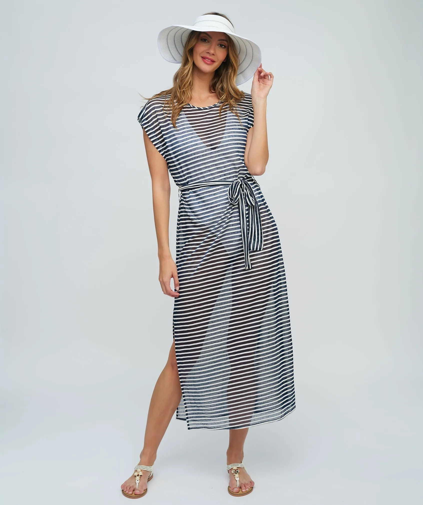 Navy Stripe Slip-on Beach Maxi Dress
