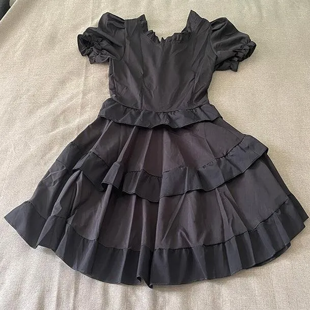 Punk Gothic Front Tie Dress, Impressive Puff Sleeve Clothes For Women