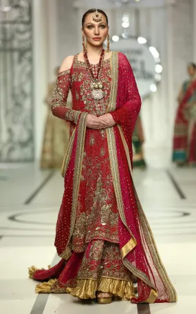 Royal Pakistani Red Dress in Lehenga Frock Style #BS893