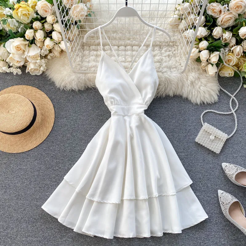 V-neck Halter Double-layer Ruffle Dress