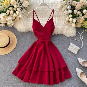 V-neck Halter Double-layer Ruffle Dress