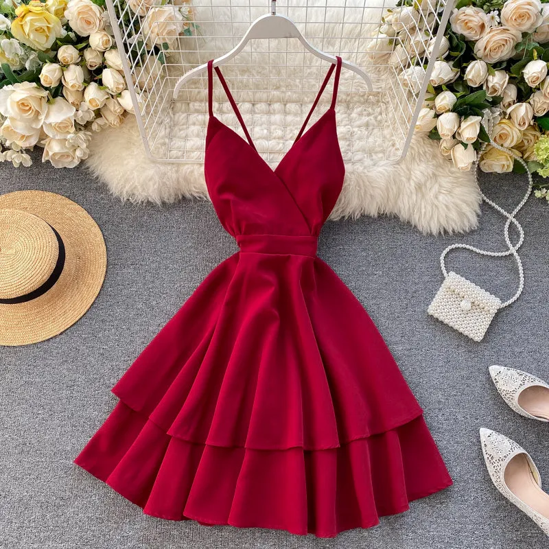 V-neck Halter Double-layer Ruffle Dress