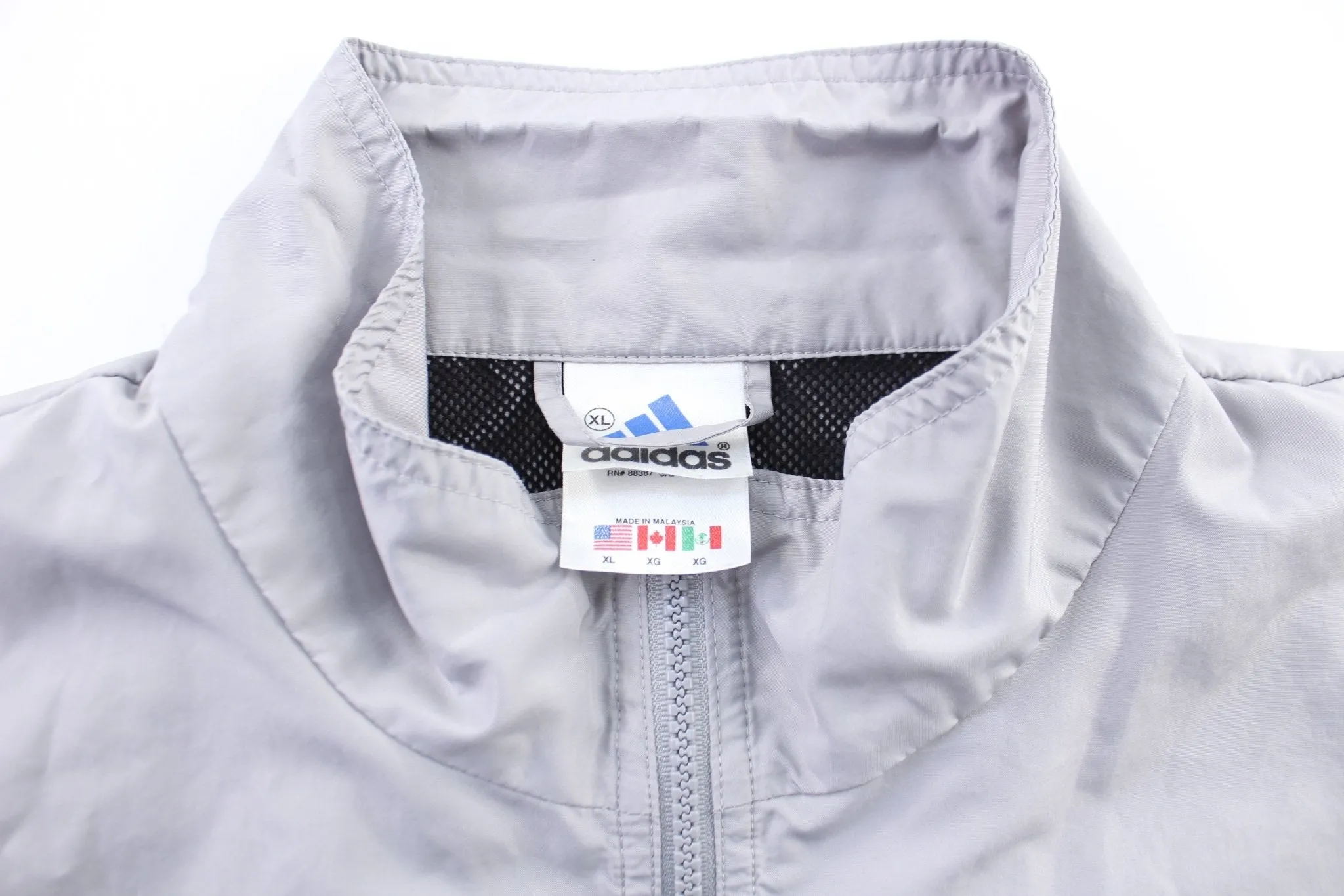 Y2K Adidas Embroidered Logo Grey & Black Striped Zip Up Jacket