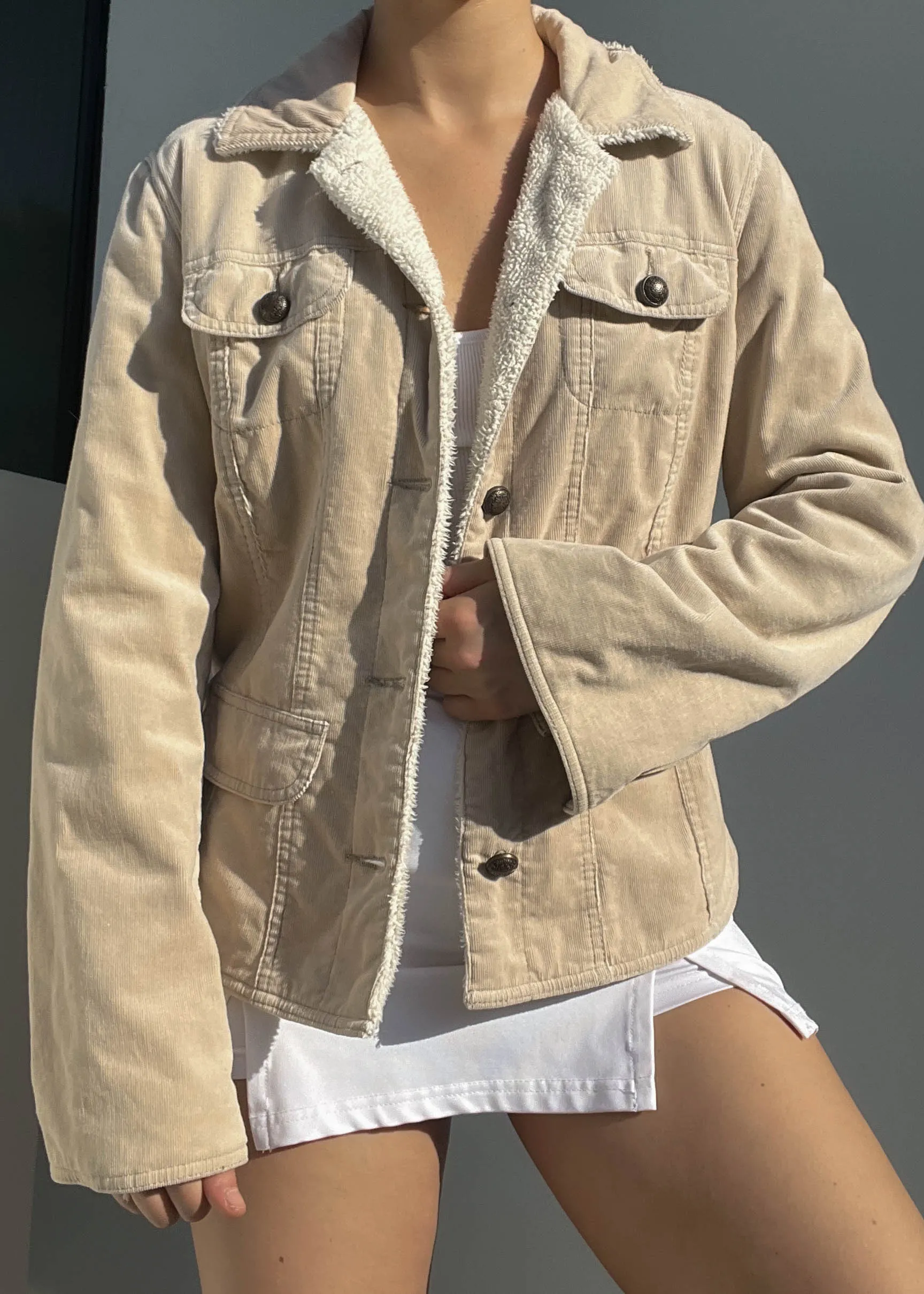 Y2k Beige & Cream Cord Jacket (M)