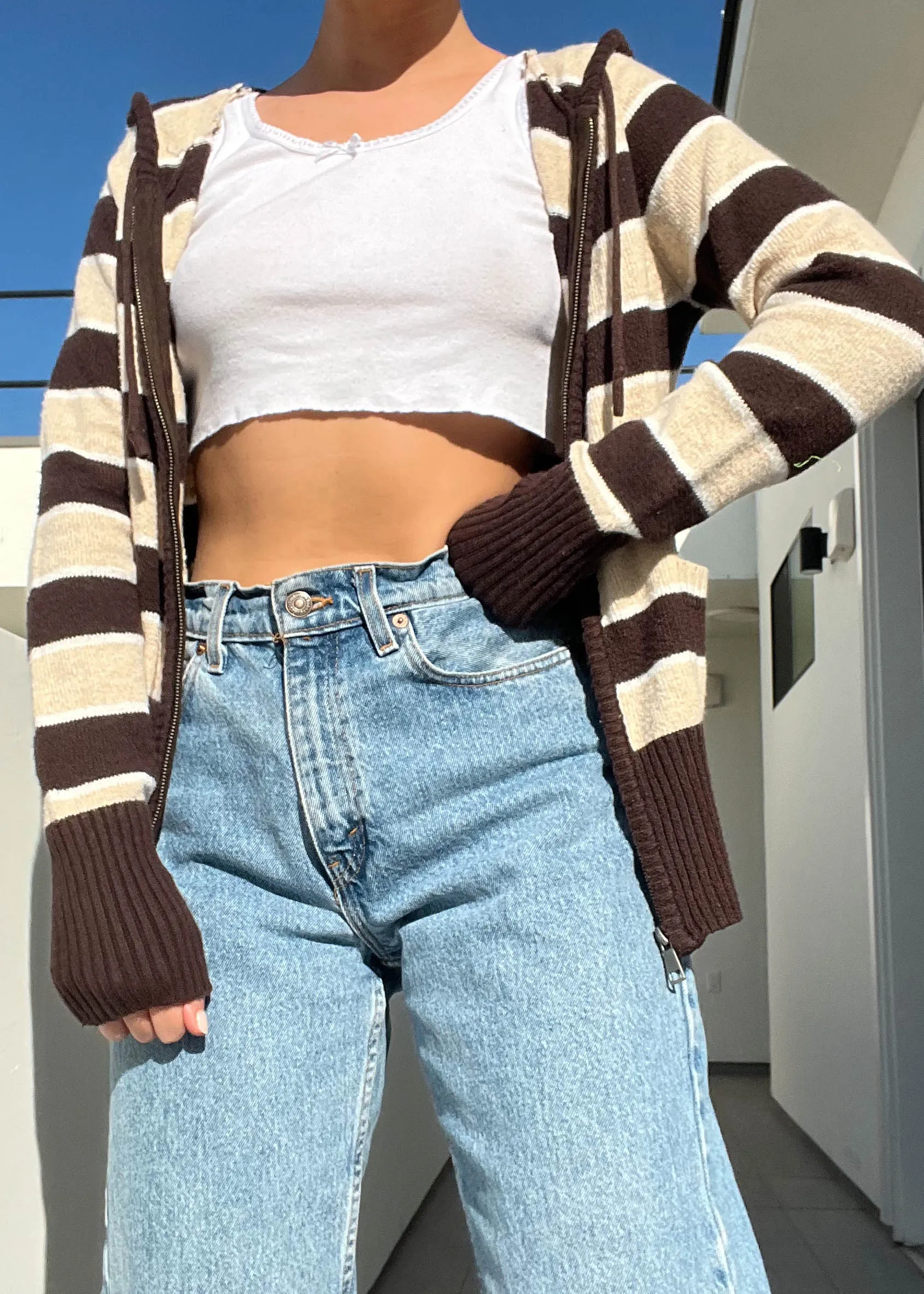 Y2k Brown & Tan Striped Jacket (M)