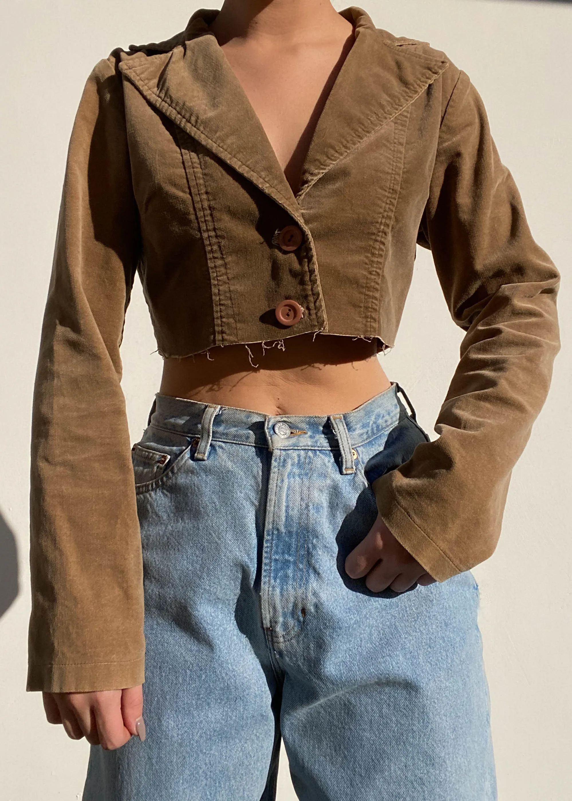 Y2k Brown Corduroy Crop Blazer (S)